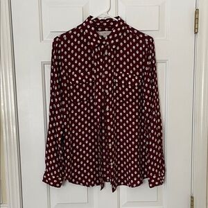 LOFT Utility Shirt, Burgundy and White Acorn print Button Down Shirt, M